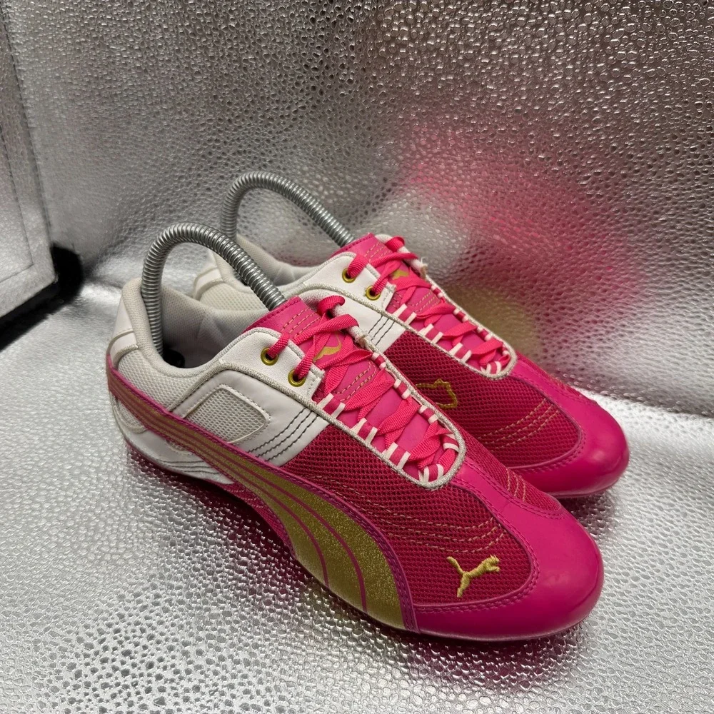 Size 6 Puma Eco Ortholite Pink Gold Womens Driving Athletic Shoes 355000-07